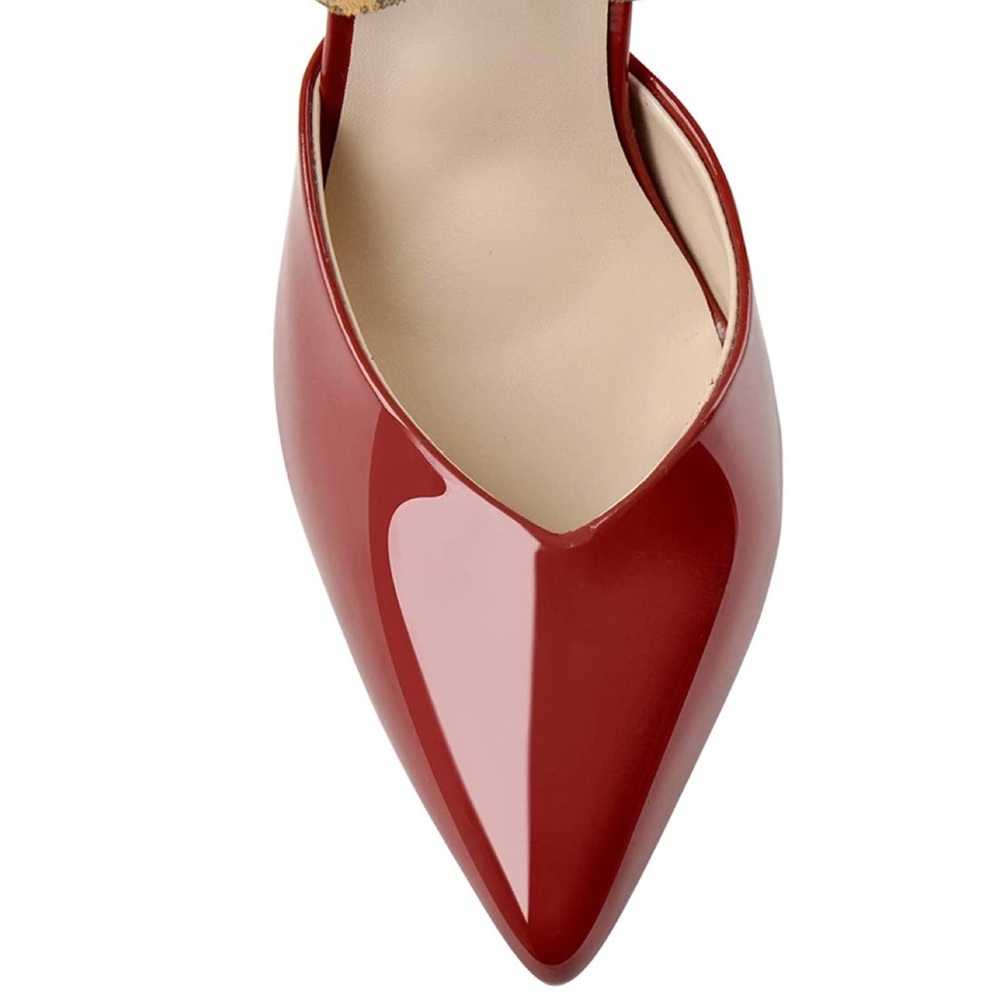 Two Tone Ankle Strap Pointed Toe Heeled Pumps - Picture 2 of 5